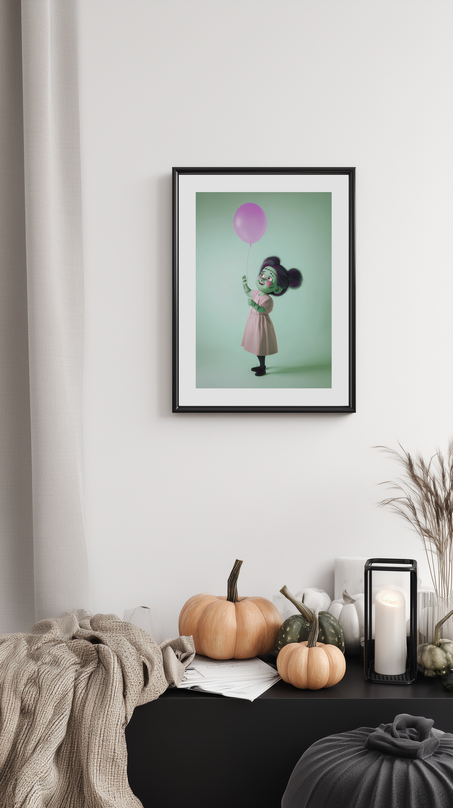 Cute Frankenstein Girl with Balloon Poster