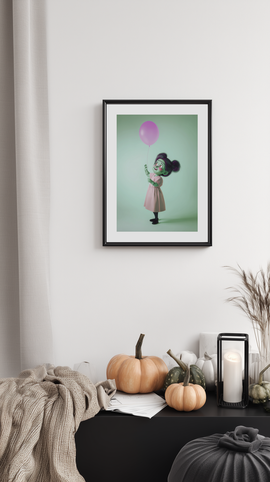 Cute Frankenstein Girl with Balloon Poster