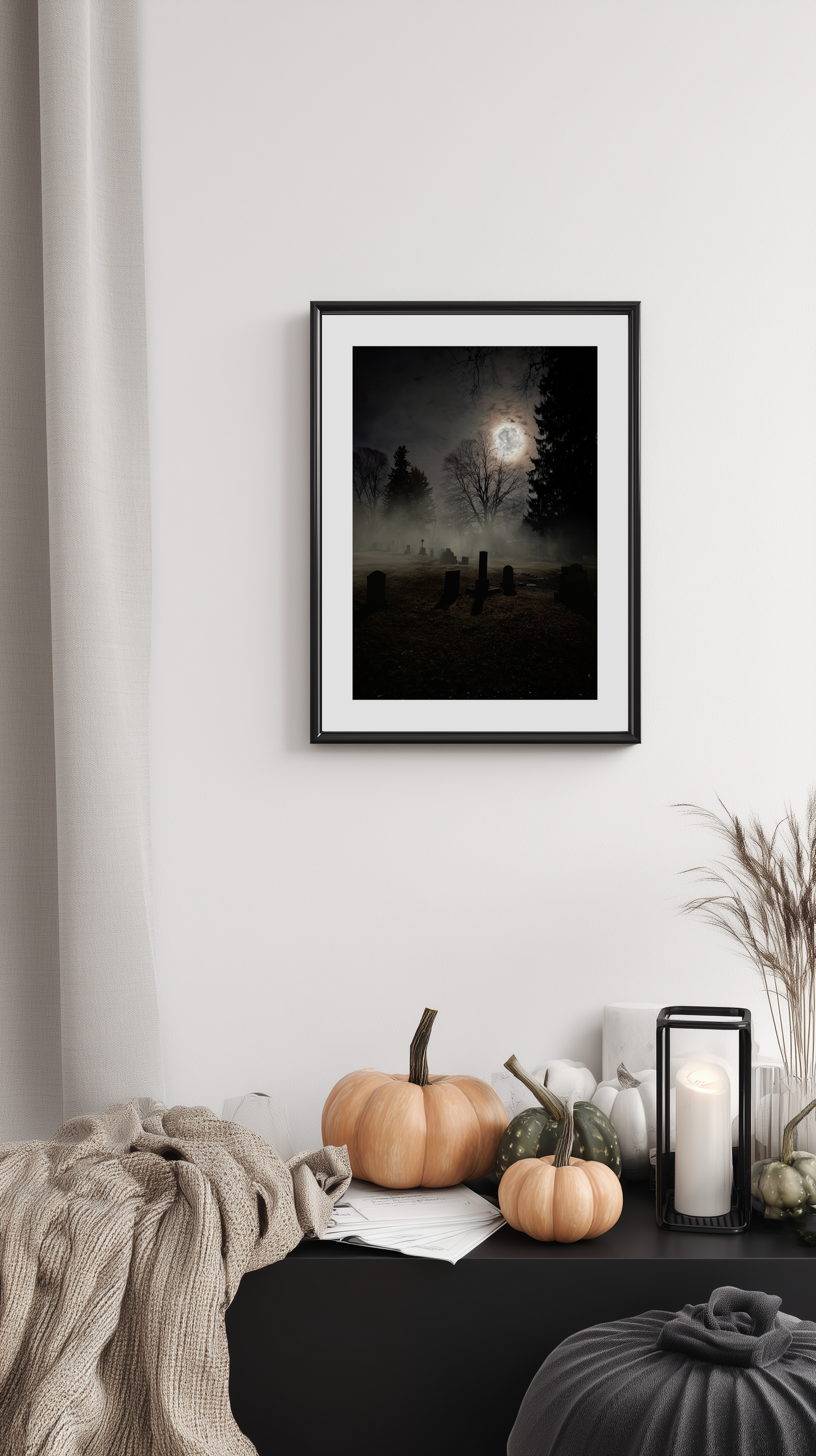 Foggy Graveyard at Night Poster