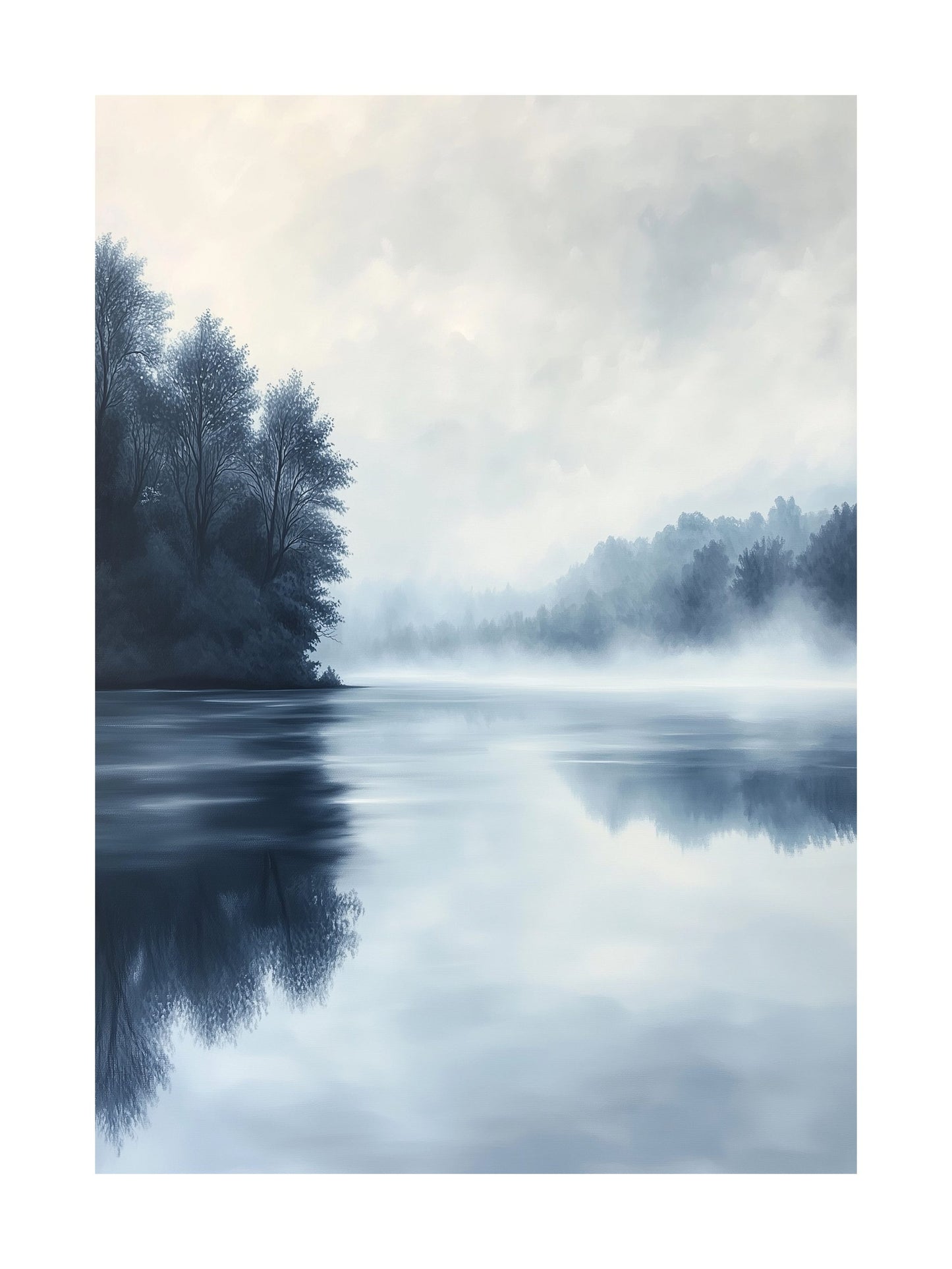 gray morning lake decorative wall art - modern poster for home or office