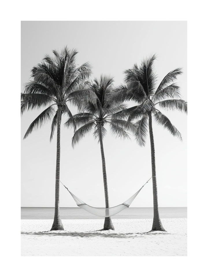 Palm trees and hammock on beach - minimalist tropical poster