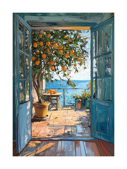 orange tree serenity decorative wall art - modern poster for home or office