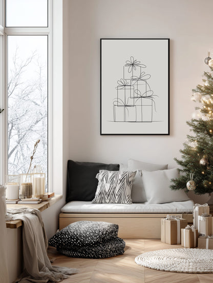 Line Art Christmas Gifts Poster