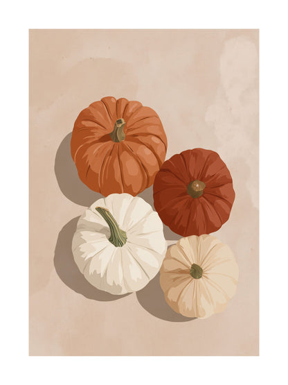 Illustration poster of four pumpkins in autumn colors