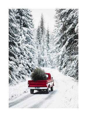 Red Truck with Christmas Tree Poster