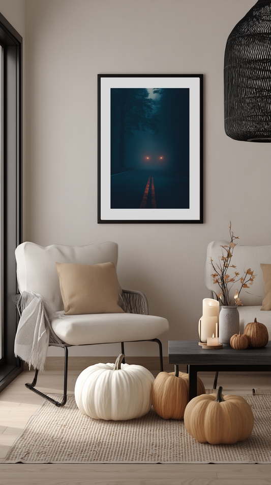 Misty Road at Night Poster