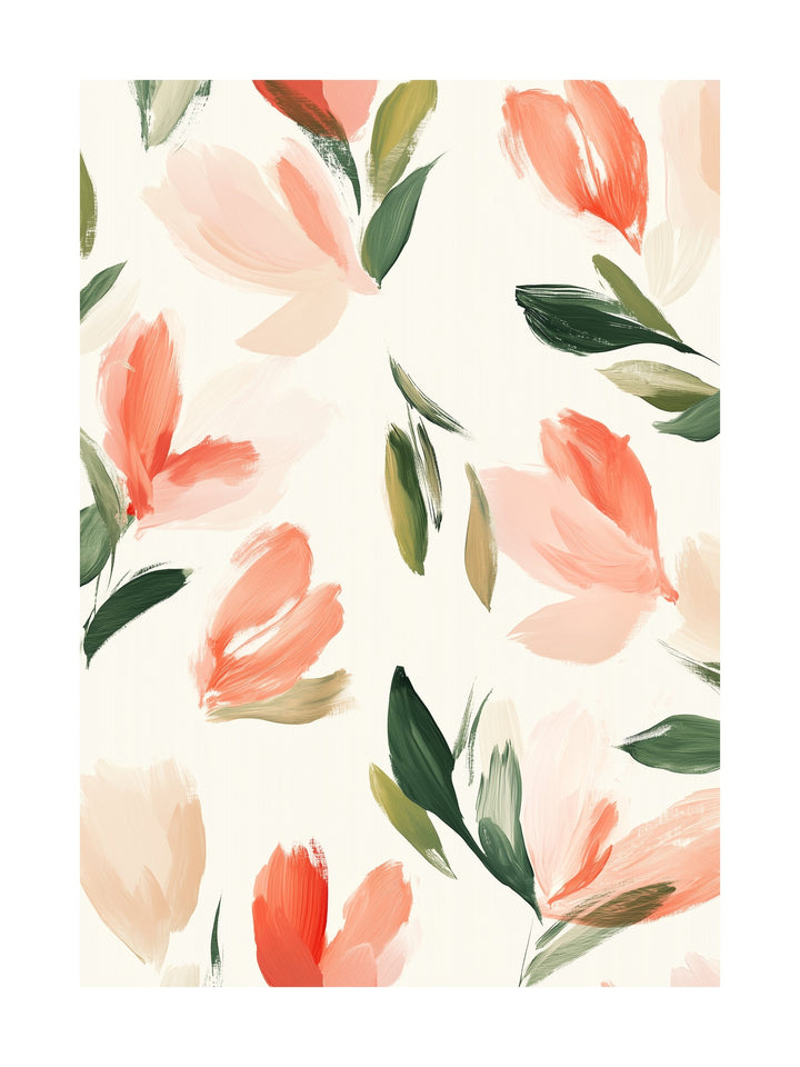 Airy floral brush strokes in coral and peach tones