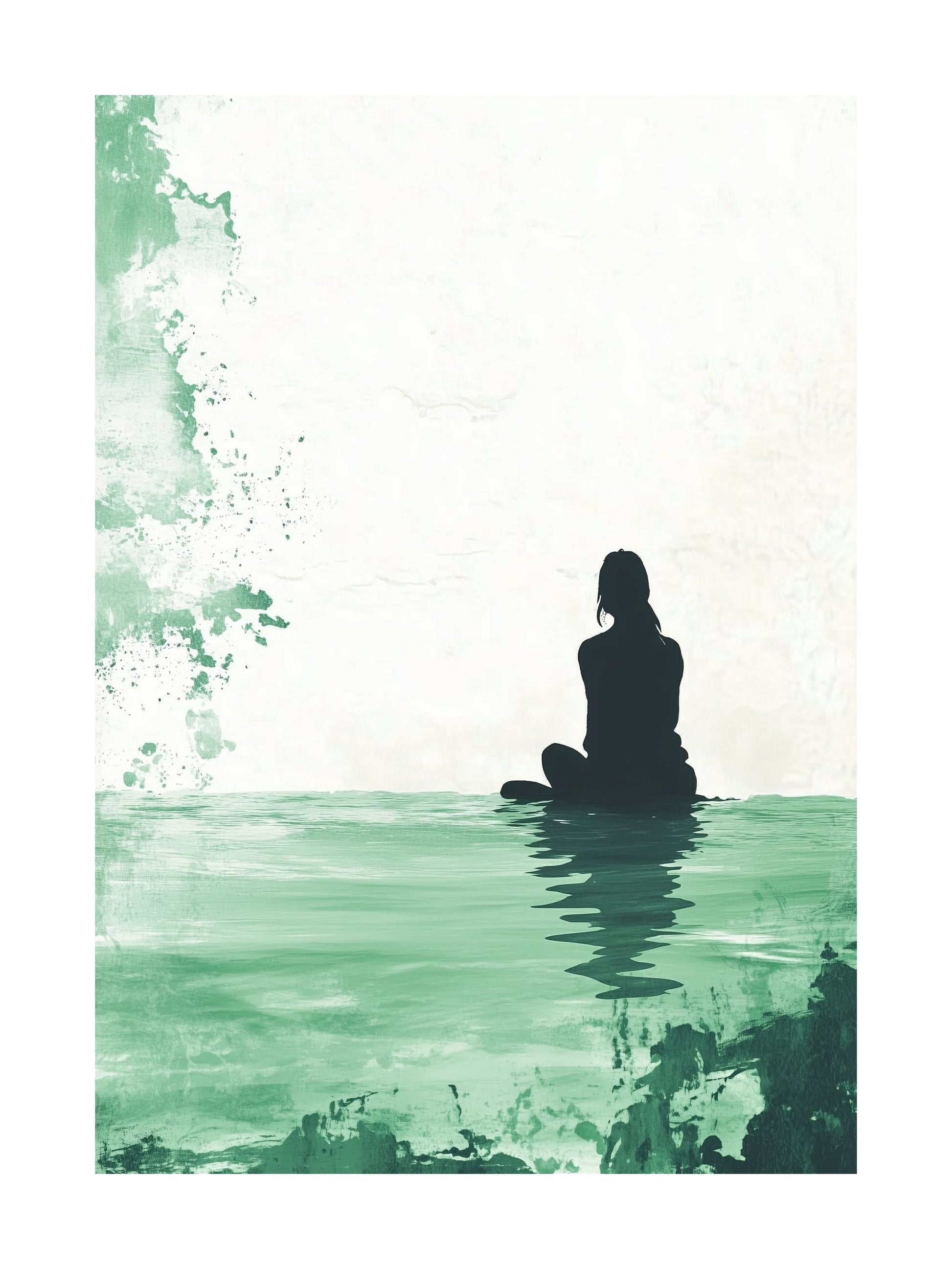 green silence watercolor decorative wall art - modern poster for home or office