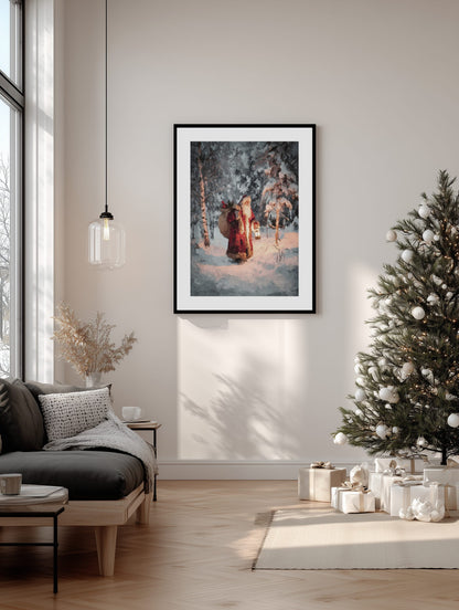 Santa with Lantern Poster