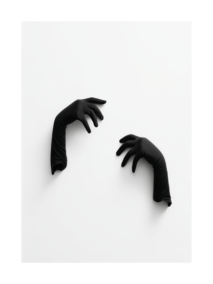 Minimalist poster of black gloves on a white background
