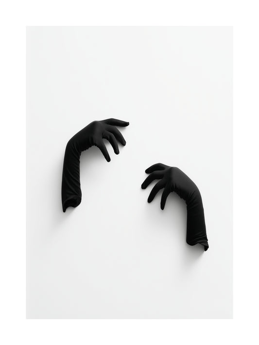 Minimalist poster of black gloves on a white background