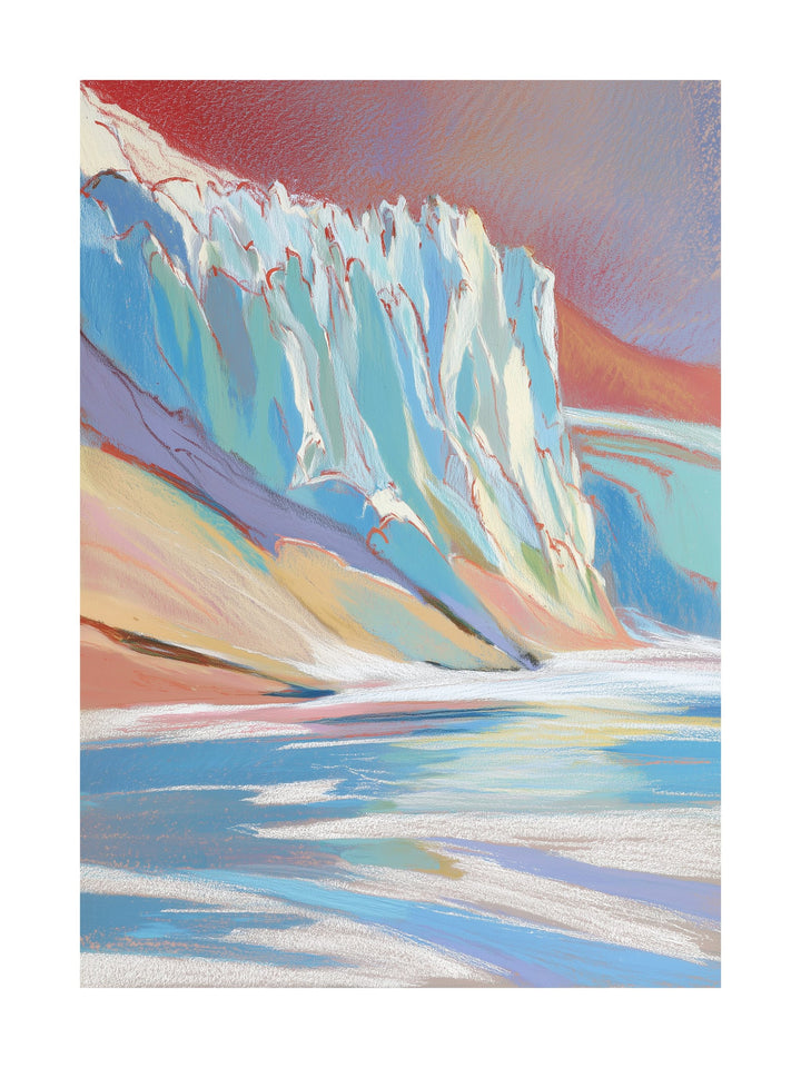 Abstract glacier cliff poster with water reflection in pastel colors