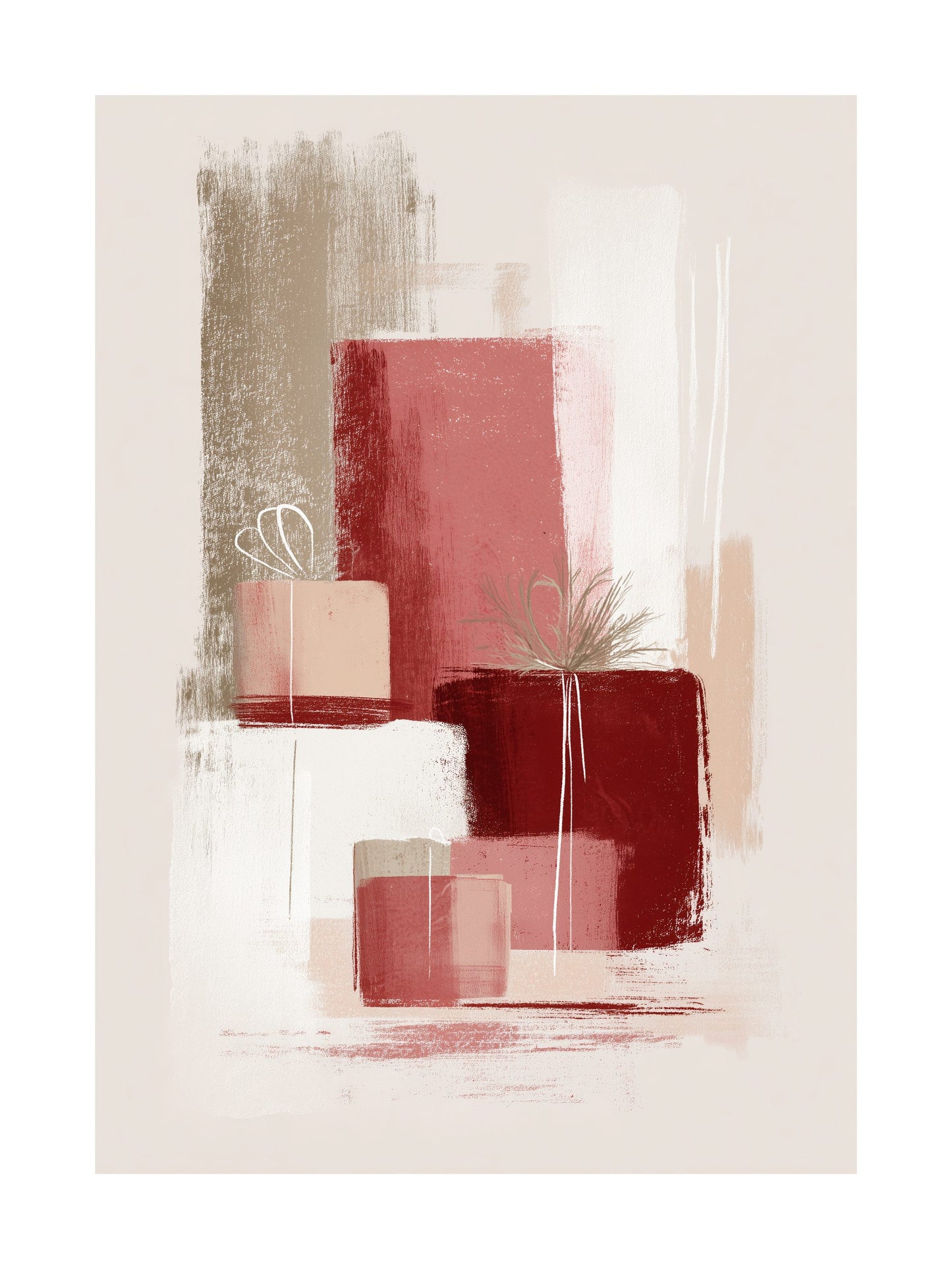 Abstract Christmas gift boxes in red and beige minimalist poster