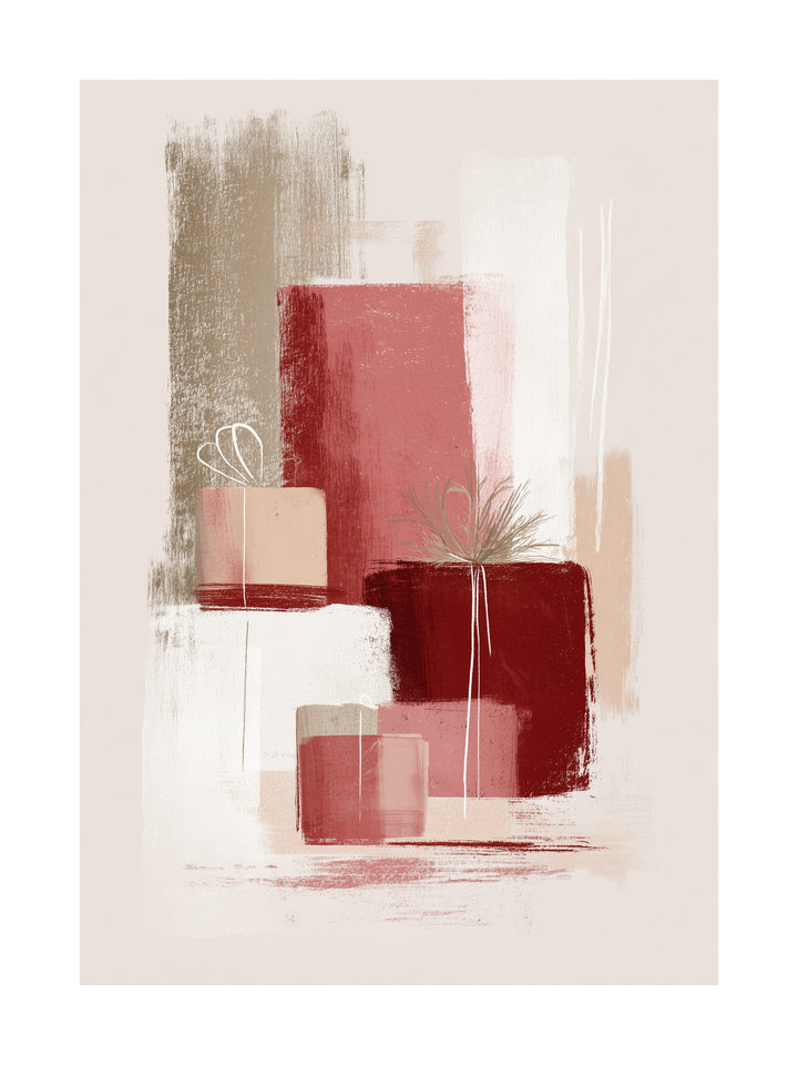 Abstract Christmas gift boxes in red and beige minimalist poster