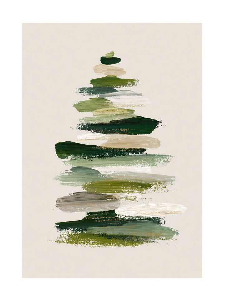Abstract green brushstroke Christmas tree on beige background poster
