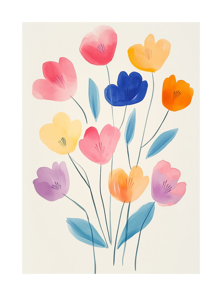 whimsical tulip trio decorative wall art - modern poster for home or office