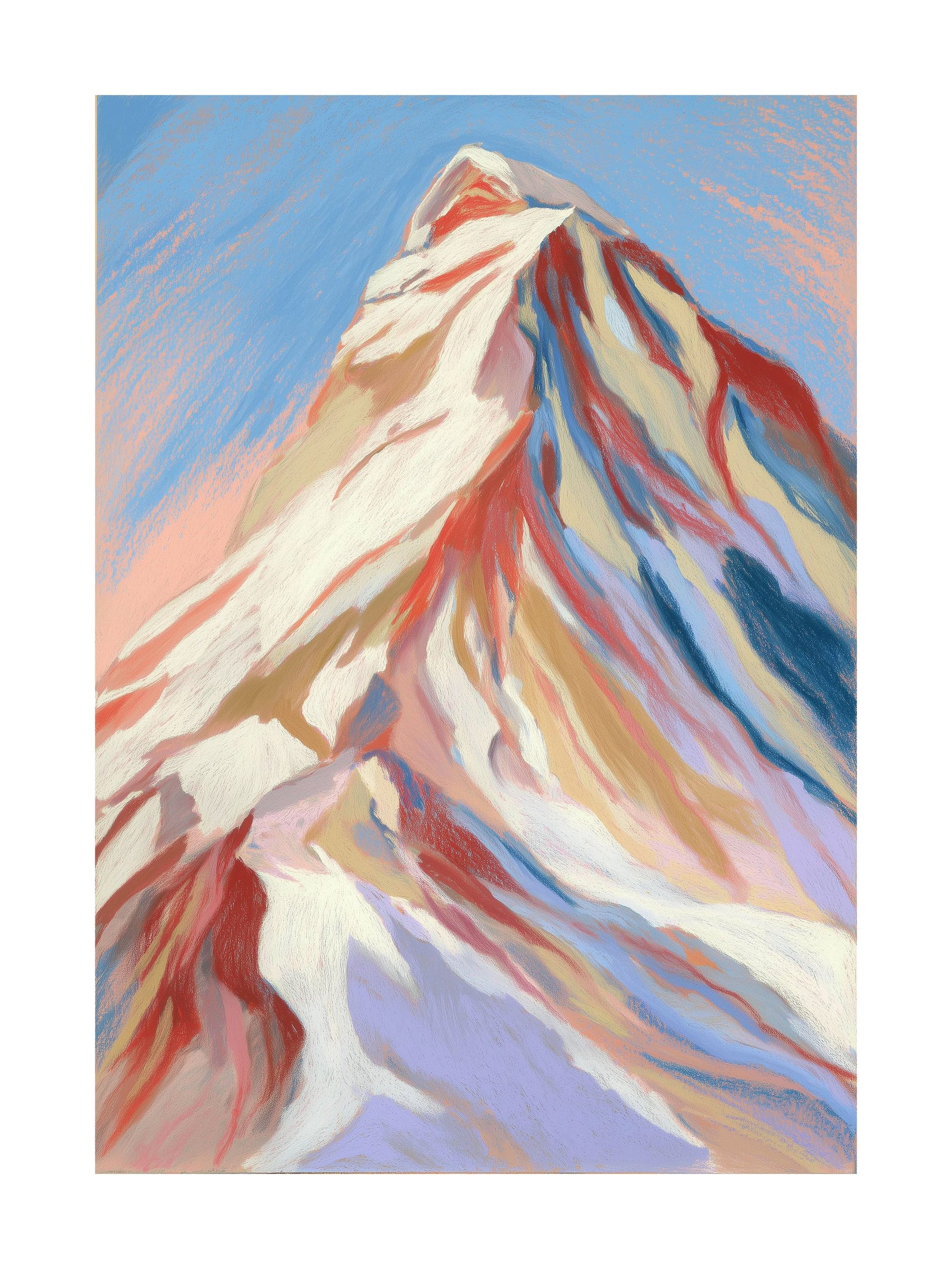 Colorful pastel mountain peak with snow and ridges