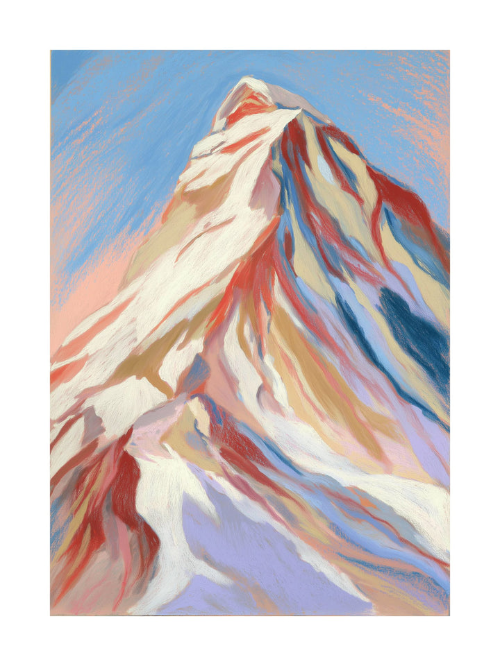 Colorful pastel mountain peak with snow and ridges