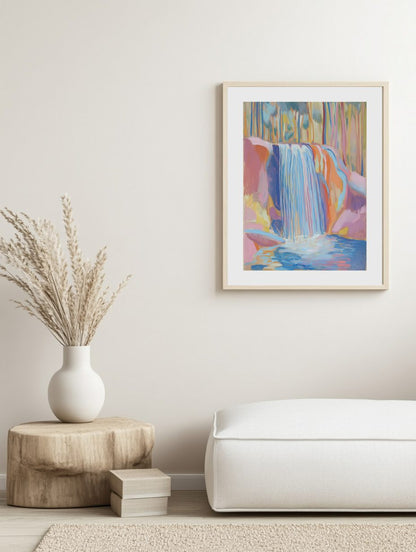 Pastel Forest Waterfall Poster