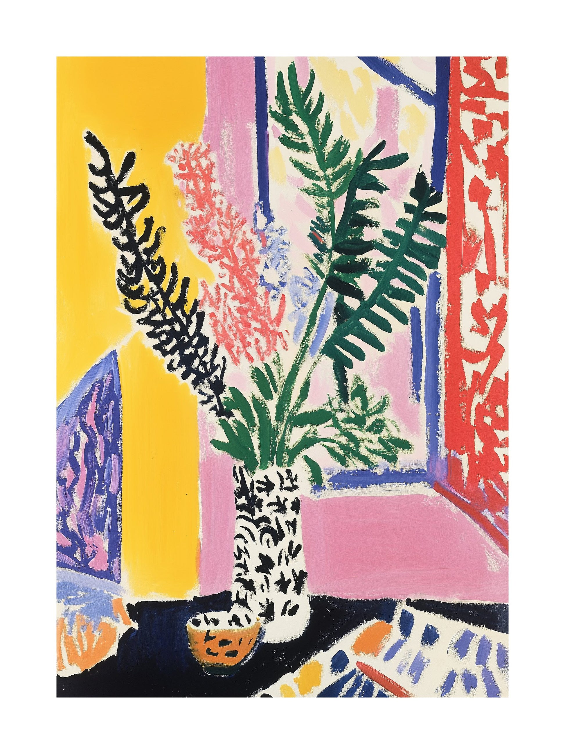 Bold floral art poster in colorful Matisse style, ideal for brightening up wall spaces.
