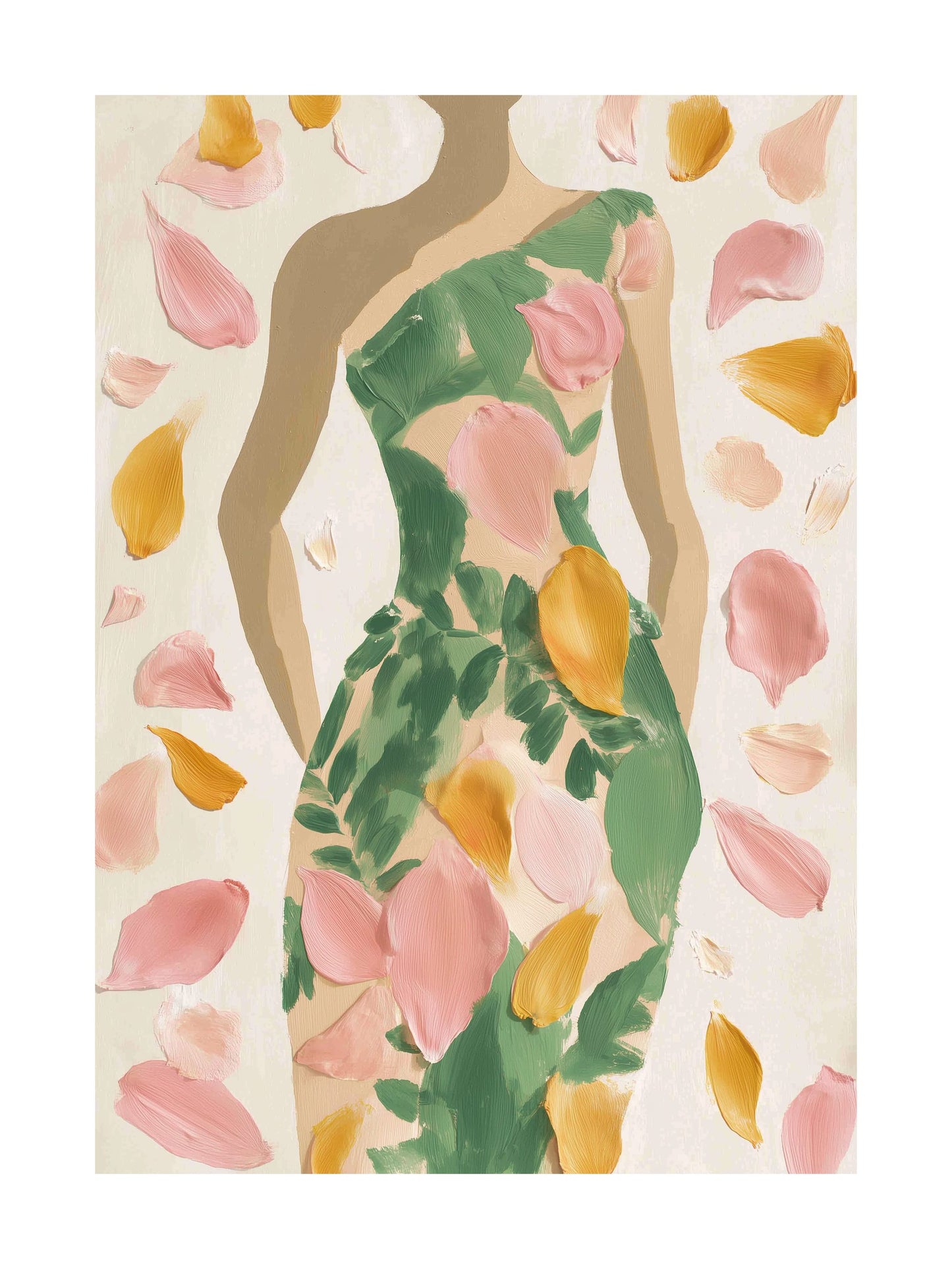 Poster of a woman's figure made from abstract colorful flower petals