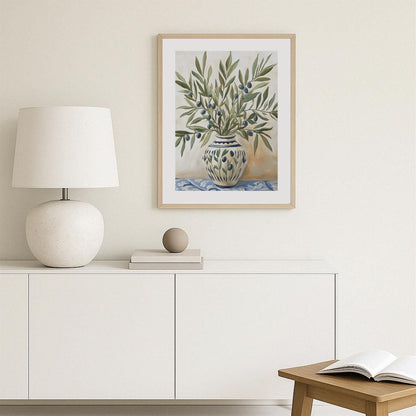 Olive Branches in Ceramic Vase Poster