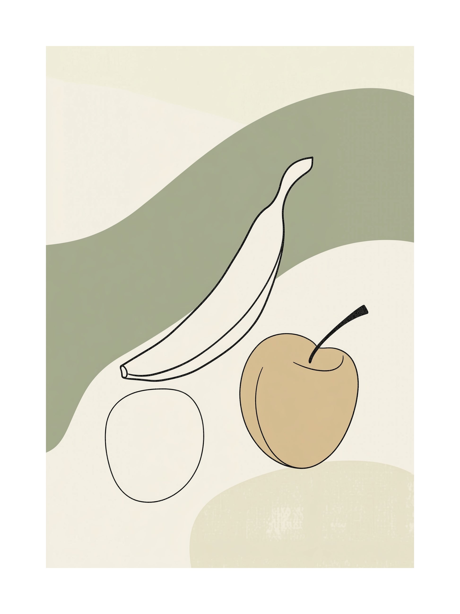 Minimal fruit line art poster with banana and apple – ideal wall art for kitchens or dining rooms