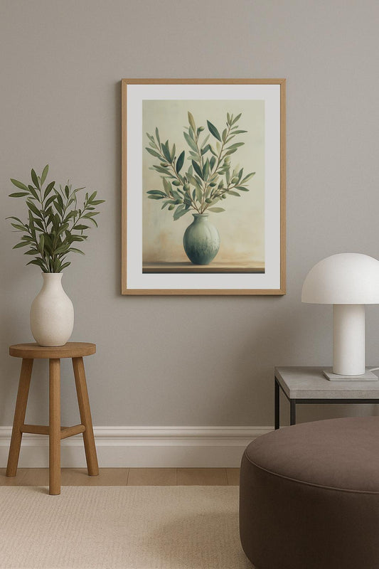 Olive Branches in Vase Poster