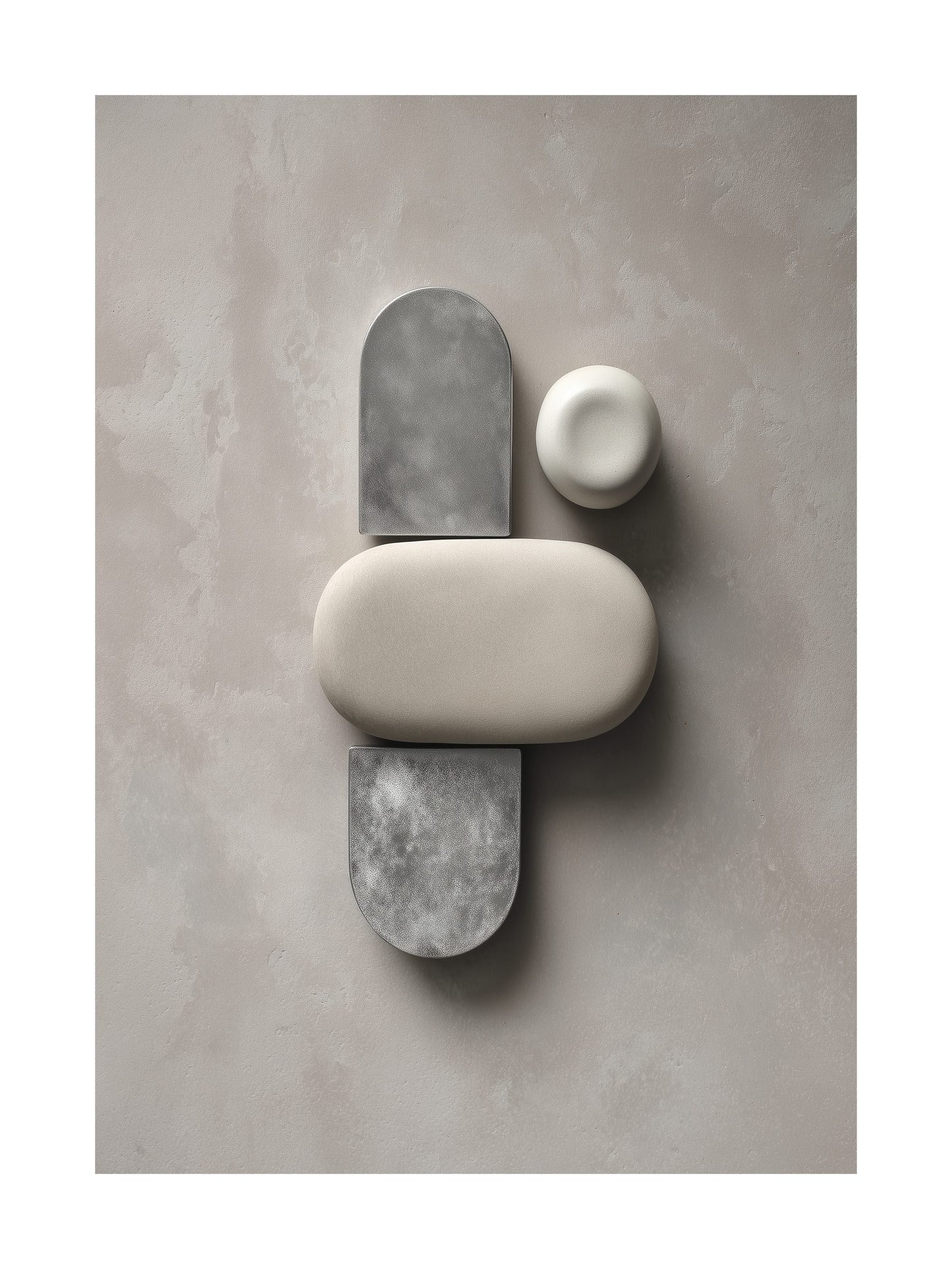 Abstract poster with sculptural stone shapes in neutral tones