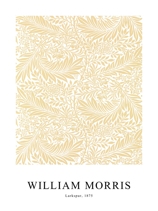 Yellow Larkspur poster by William Morris, with soft floral detailing in warm golden tones.