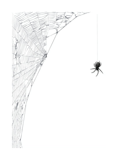 Minimalist Halloween poster of spider hanging from web