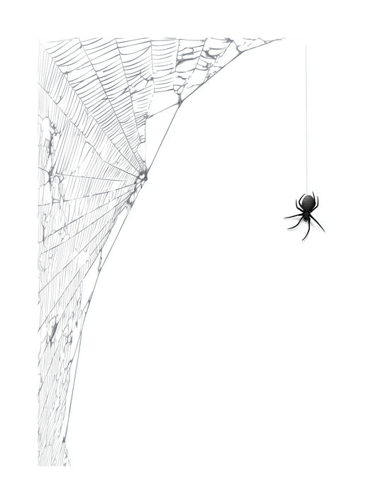 Minimalist Halloween poster of spider hanging from web