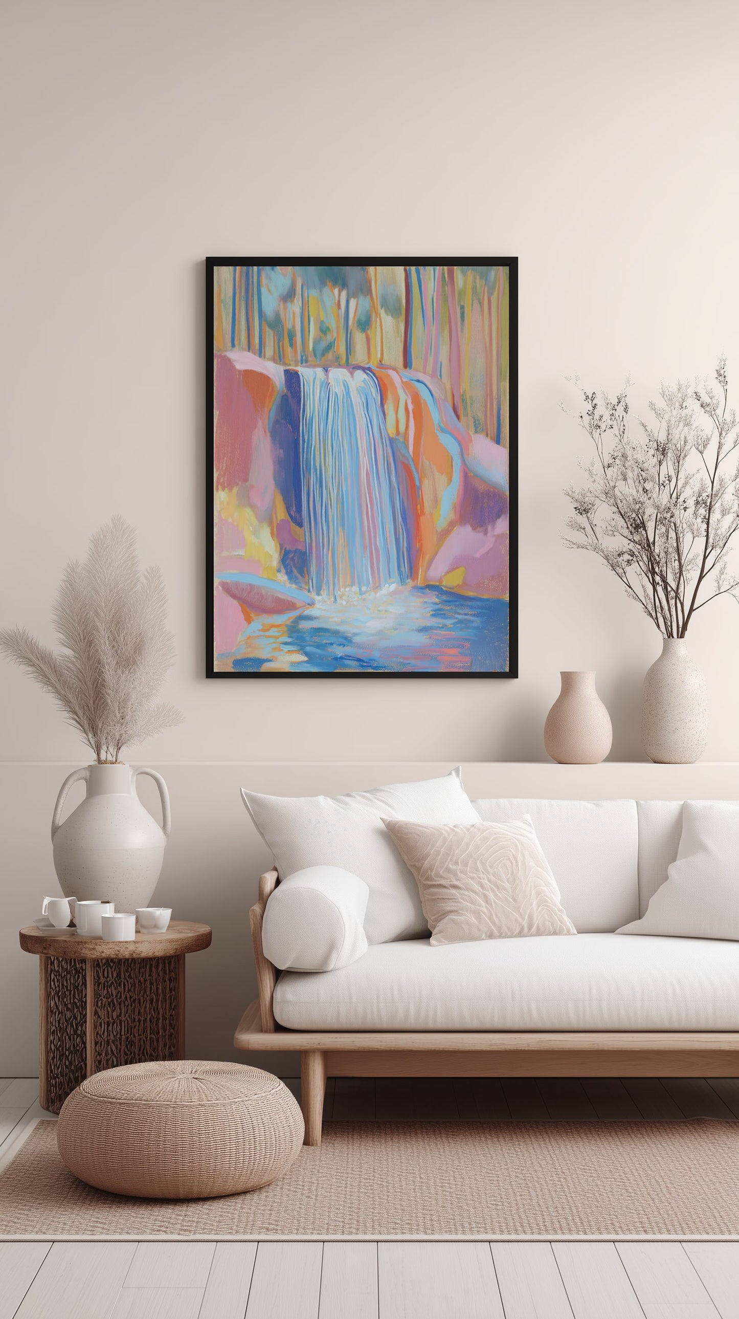 Pastel Forest Waterfall Poster