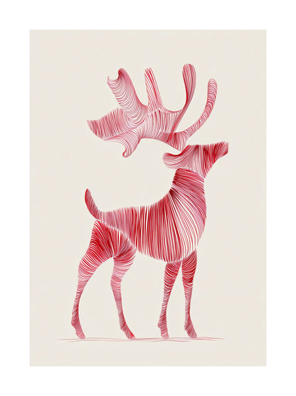 Abstract red line art reindeer minimalist Christmas poster