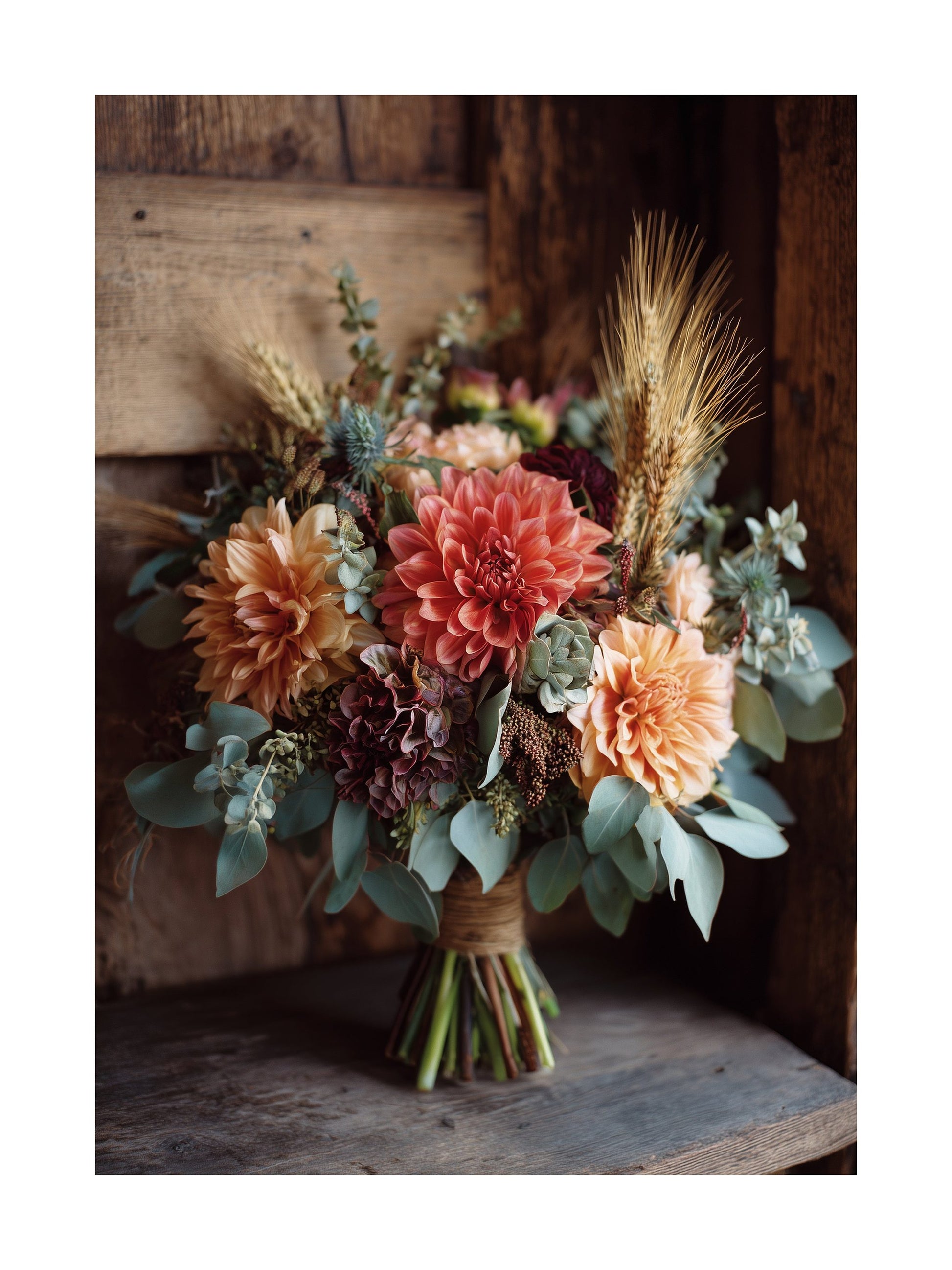 Poster of rustic autumn flower bouquet tied with twine