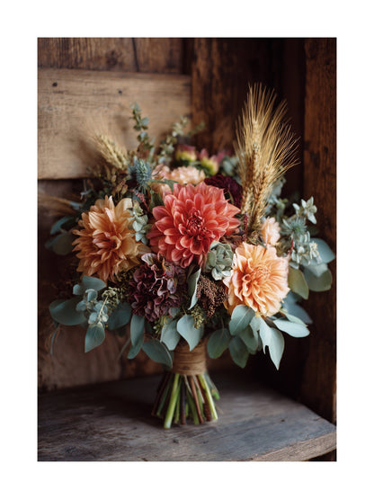 Poster of rustic autumn flower bouquet tied with twine