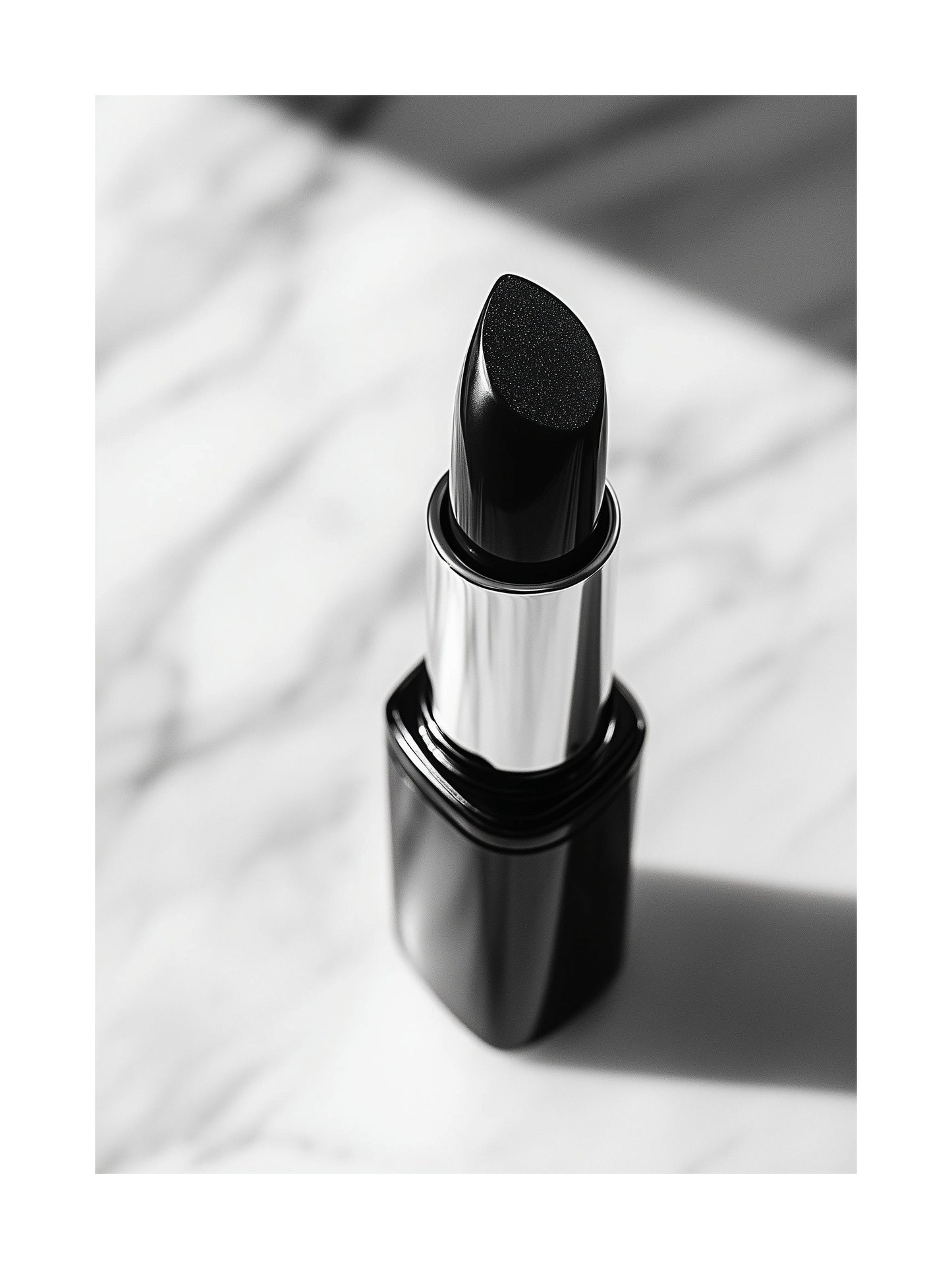 Black and white close-up of lipstick on marble - modern beauty poster