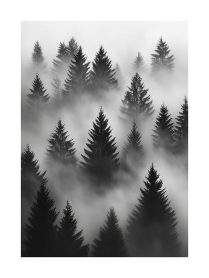foggy forest silhouette decorative wall art - modern poster for home or office