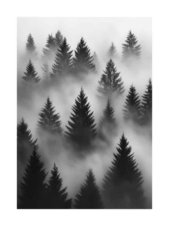 foggy forest silhouette decorative wall art - modern poster for home or office
