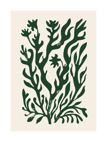 Green and white abstract botanical poster – modern floral wall art for home or office