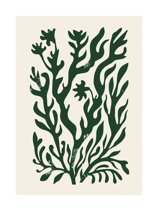 Green and white abstract botanical poster – modern floral wall art for home or office