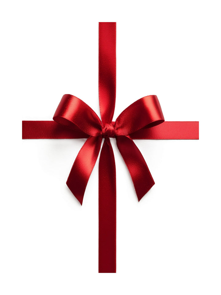 Minimalist red satin ribbon bow on white background Christmas poster