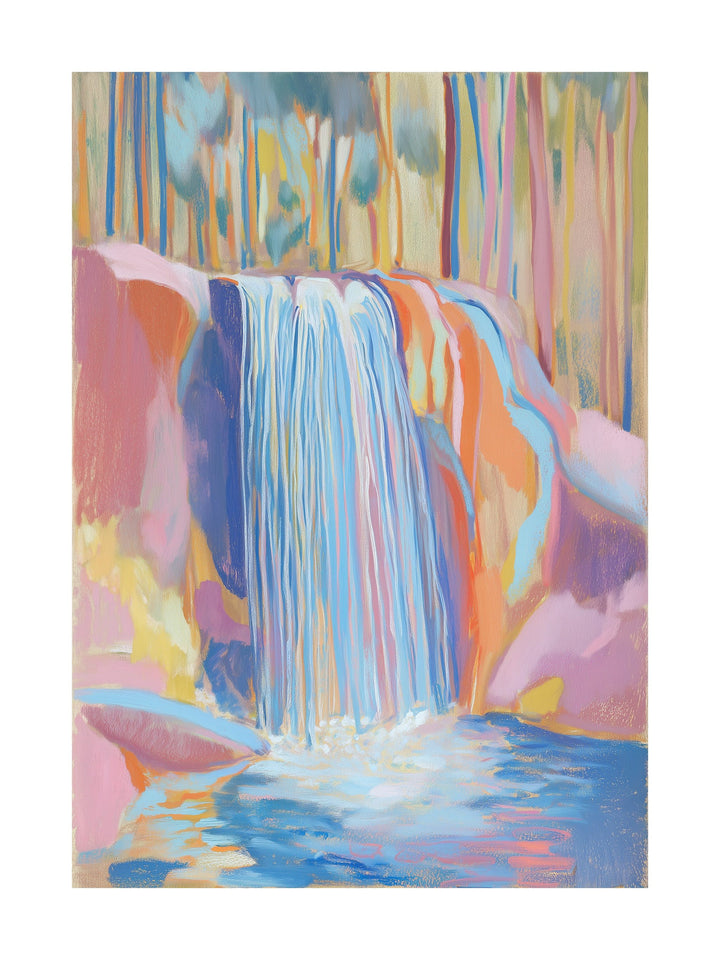 Pastel waterfall in forest with soft flowing water