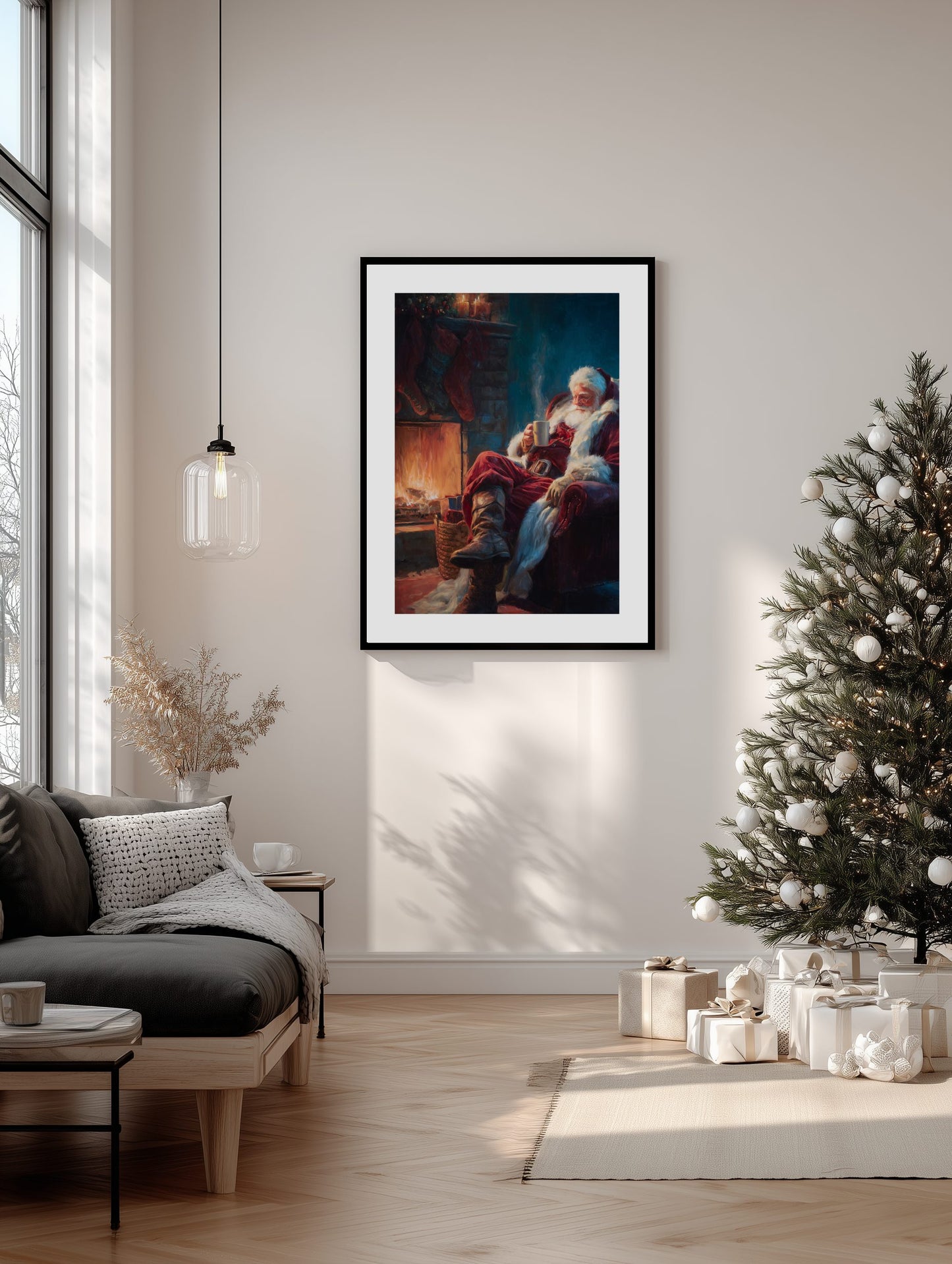 Santa by the Fireplace Poster