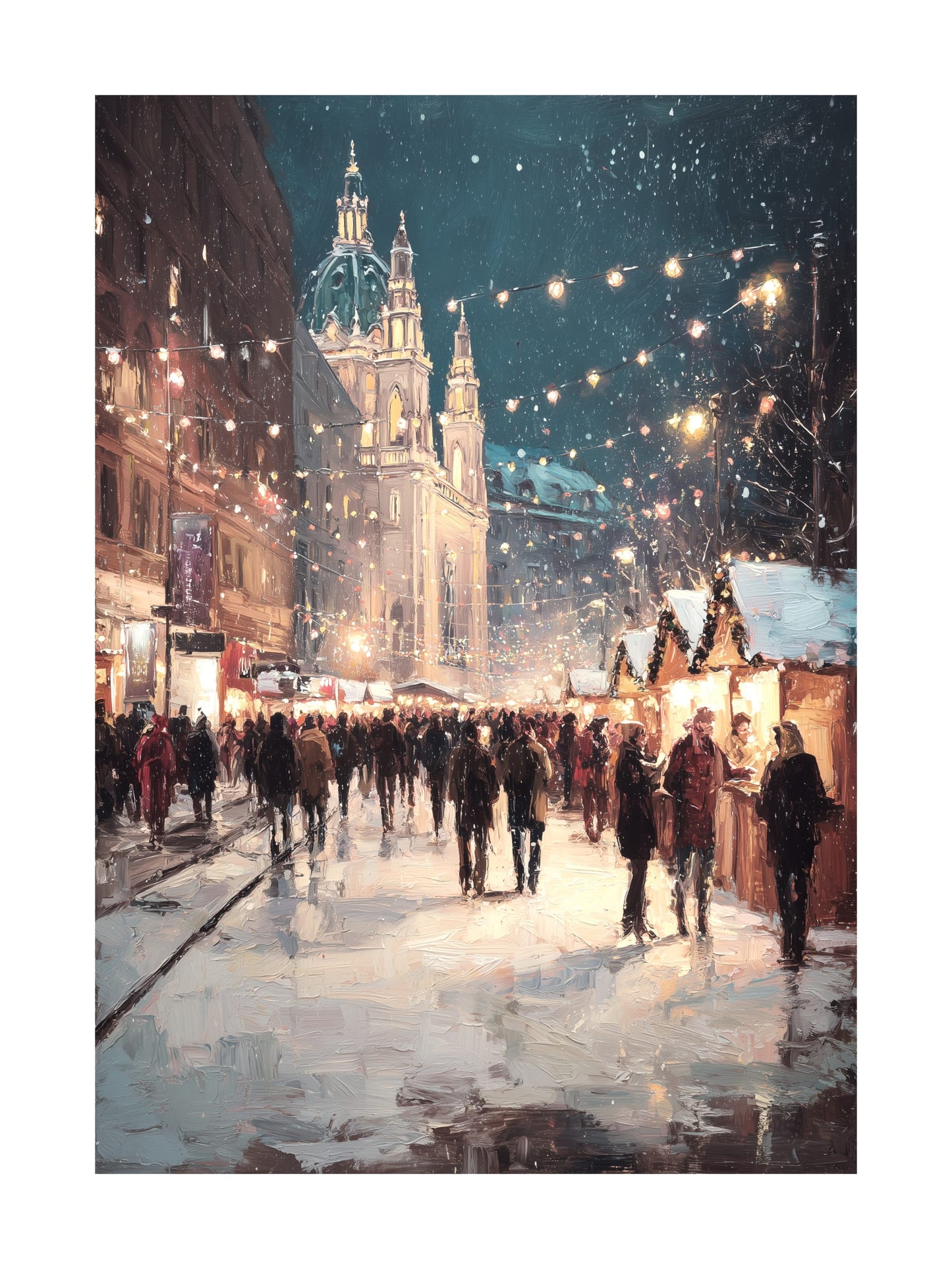 Vienna Christmas market night scene painting poster