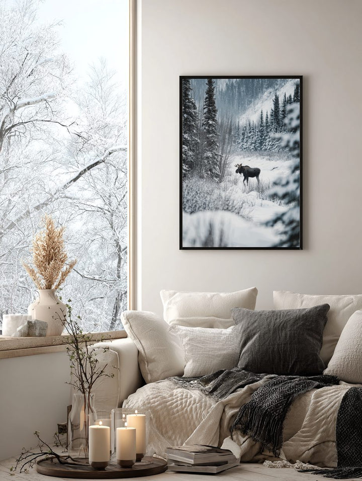 Nordic Moose in Winter Forest Poster