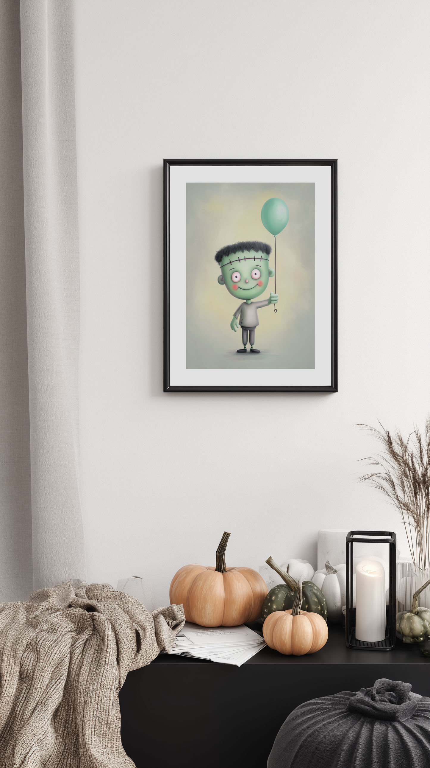 Happy Frankenstein Boy with Balloon Poster