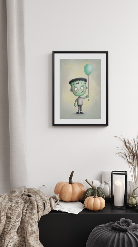 Happy Frankenstein Boy with Balloon Poster