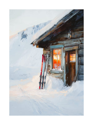 Ski Cabin Sunset Poster