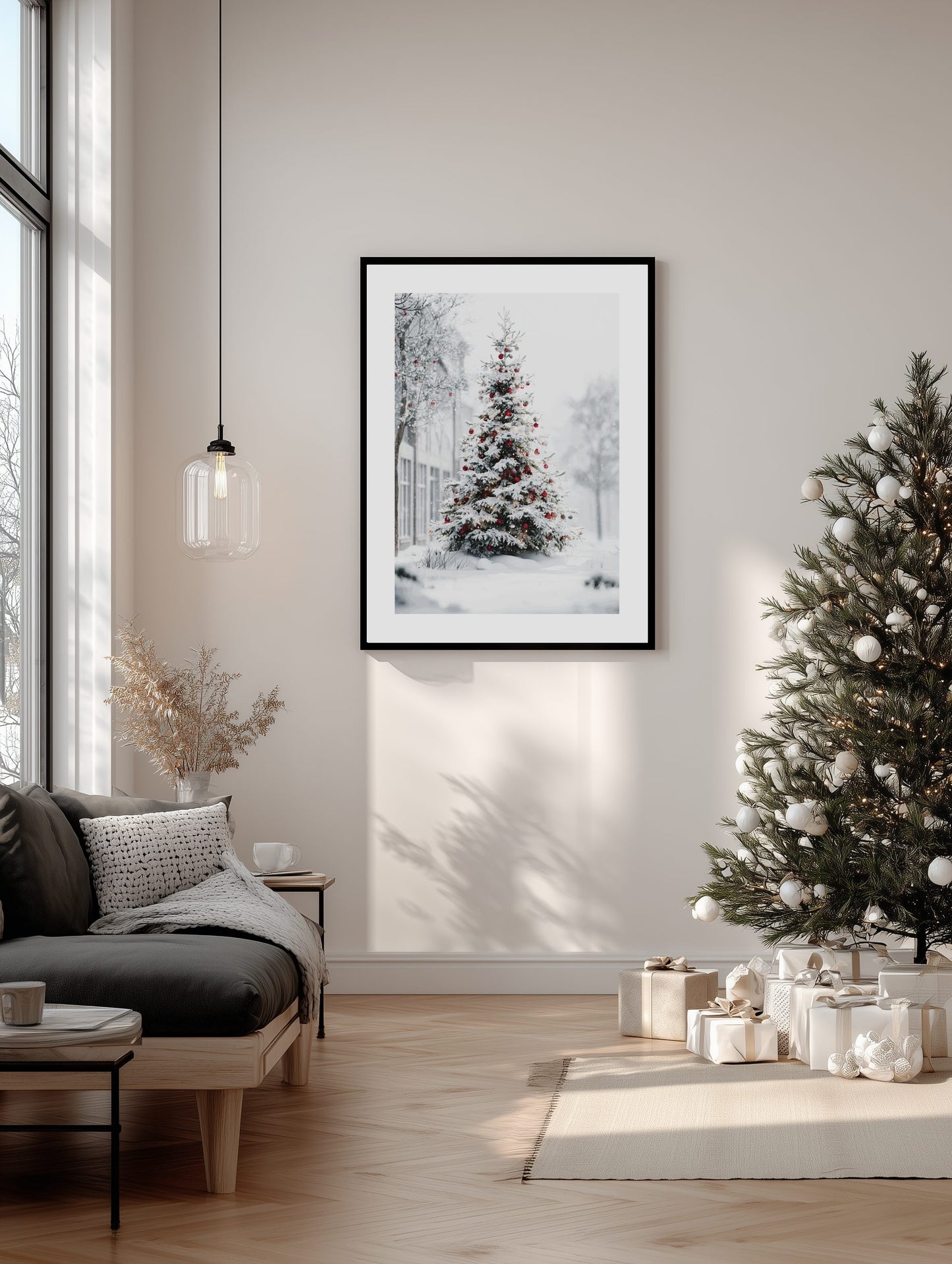 Snowy Town Christmas Tree Poster